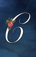 C: Letter C Journal, Floral Letter on Blue Watercolor, Personalized Notebook Monogram Initial, 6 X 9