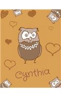 Cynthia: Personalized Cynthia name owl themed notebook, sketchbook or blank book journal. Unique owl personalised notebook without lines.