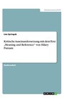 Kritische Auseinandersetzung mit dem Text "Meaning and Reference" von Hilary Putnam