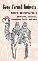 Cozy Forest Animals - Adult Coloring Book - Tasmanian, Wild boar, Chameleon, Snake, and more