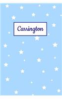Carrington: Personalized Name Journal. Wide Ruled (Lined) Writing Diary, Composition Book. Baby Blue Stars Cover for Girls, Kids and Teens