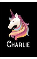 Charlie: Journal (Diary, Notebook) Personalized Custom Name Unicorn Birthday Gift for Girls and Women