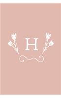 H: Monogram initial medium-lined notebook. Pink and white diary.