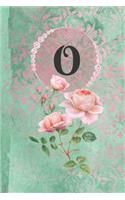 Personalized Monogrammed Letter O Journal: White Paper with Green and Pink Damask Lace with Roses on Glossy Cover