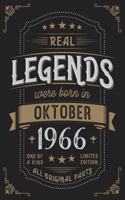 Real Legends were born in Oktober 1966: Vintage Birthday Notebook - Great Individual Gift for Writing Notes, Scribble and Reminders lined 6x9 Inch 100 Pages