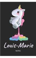 Louis-Marie - Notes: Noms Personnalisé Carnet de notes / Journal pour les filles et les femmes. Kawaii Licorne pétant arc-en-ciel. Accessoires de licorne amusants et fou
