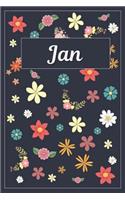 Jan: Lined Writing Notebook with Personalized Name 120 Pages 6x9 Flowers
