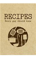 Recipes Every Guy Should Know: Blank Recipe Cookbook Journal V2