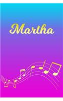 Martha: Sheet Music Note Manuscript Notebook Paper - Pink Blue Gold Personalized Letter M Initial Custom First Name Cover - Musician Composer Instrument Com