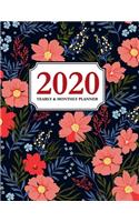 2020 Yearly and Monthly Planner: Calendar Schedule & Agenda - Jan 2020 Through Dec 2020 Organizer - Beautiful Floral Rose