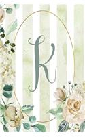 Notebook 6"x9", Letter K, Green Stripe Floral Design: (11 Letter/Initial K - Green Stripe Floral Design Notebook 6"x9" Alphabet)