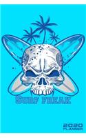 Surf freak 2020 PLANNER MONTHLY & WEEKLY NOTEBOOK ORGANIZER: 6x9 inch (similar A5) calendar from DEC 2019 to JAN 2021 with monthly overview and weekly pages and cool surfer skull with surf board on blue cover