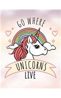 Go Where Unicorns Live Notebook: Sketchbook, Art Notebook for School Teachers Students Offices - 200 Blank - Numbered Pages (8.5" X 11")