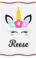 Reese: Personal Notebook Personal Diary Unicorn Notebook Personalized Journal Customized Journal Unicorn Lover Gift Personal Name Notebook