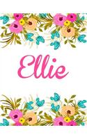 Ellie: Personalised Name Notebook/Journal Gift For Women & Girls 100 Pages (White Floral Design)