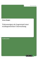 Todesanzeigen als Gegenstand einer textlinguistischen Untersuchung