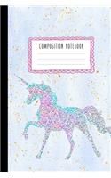 Composition Notebook: Glitter Unicorn and White Grey Marble Design Wide Ruled Line Pages, Writing Notes Journal for Girls, Kids, School, Students and Teachers (6 x 9, 100