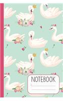 Notebook with Royal Swans on Turquoise Design