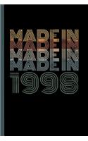 Made in 1998: 21st Birthday Celebration Gift Retro Vintage Made In 1998 Birth Anniversary (6"x9") Lined notebook Journal to write in