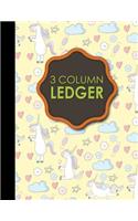 3 Column Ledger: Accounting Bookkeeping Notebook, Accounting Record Keeping Books, Ledger Paper Pad, Cute Unicorns Cover, 8.5 x 11, 100 pages