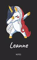 Leanne - Notes: Noms Personnalisé Carnet de notes Journal pour les filles et les femmes. Licorne qui dab aux cheveux aux couleurs du drapeau français. Accessoires d