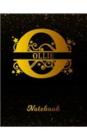 Ollie Notebook: Letter O Personalized First Name Personal Writing Notepad Journal Black Gold Glittery Pattern Effect Cover College Ruled Lined Paper for Journalists