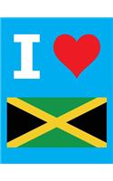 I Love Jamaica - 100 Page Blank Notebook - Unlined White Paper, Cyan Cover