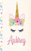 Aubrey: Personalized Unicorn Journal For Girls - 8.5x11 110 Pages Notebook/Diary With Pink Name