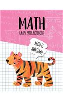 Math Graph Paper Notebook: Blank Graph Note Book Pages - Tiger Pink Equations(333 4x4 Graph Composition Notebook for Kids)