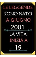 Le Leggende Sono Nato A Giugno 2001 La Vita Inizia A 19: taccuino con un cuore in quarta di copertina: Regali personalizzati, Regalo per donna, uomo 19 anni