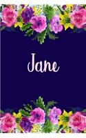 Jane: Personalized Name Pink Floral Design Matte Soft Cover Notebook Journal to Write In. 120 Blank Lined Pages