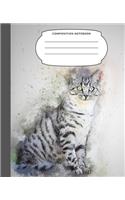 Composition Notebook: 7.5X9.25 Inch 109 Pages Nifty Watercolor Cat Picture Half Blank Half Wide Ruled School Exercise Book With Picture Space For Adults Teens Girls Boys 