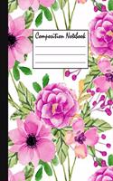 Composition Notebook: Beautiful Pink Flowers, Scales Wide Ruled Notebook Lined School Journal.Children Kids Girls Teens Women. Perfect Graduation Gift.Wide Blank Lined Wo