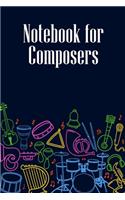 Notebook for Composers: DIN-A5 sheet music book with 100 pages of empty staves for music students and composers to note melodies and music
