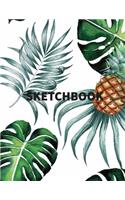 Sketchbook: Summer watercolor leave Pineapple, Extra large (8.5 x 11) inches, 110 pages, White paper, Sketch, Draw and Paint