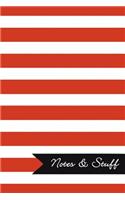 Notes & Stuff - Lined Notebook with Red Striped Pattern Cover