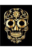 Notebook: Gold Sugar Skull - Blank Sketch / Drawing Book - 8.5 X 11 Paper - Unlined Journal - 100 Pages