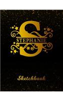 Stephanie Sketchbook: Letter S Personalized First Name Personal Drawing Sketch Book for Artists & Illustrators Black Gold Space Glittery Effect Cover Scrapbook Notepad & 