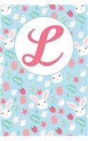 L: Letter L Journal, Easter Bunnies, Eggs, Chicks, and Flowers, Personalized Notebook Monogram Initial, 6 X 9