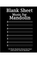 Blank Sheet Music for Mandolin Notebook: Black Cover, 100 Blank Manuscript Music Pages with Staff and Tab Lines