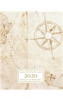 2020: Weekly and Monthly Planner/Calendar Jan 2020 - Dec 2020 Vintage Map