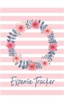 Expense Tracker: Pink Stripes Watercolor Wreath Daily Expense Money Management Logbook