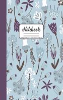 Notebook College Ruled 8.5" x 11" in / 21.59 x 27.94 cm: Composition Book, Pretty Blue and Purple Floral Cover, C859