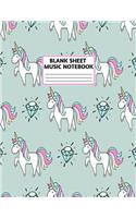 Blank Sheet Music Notebook: Cute Unicorn Matte Cover Design with 110 Pages White Paper Interior for Musician Students and Professionals Playing Piano, Ukelele, Mandolin and Oth