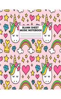 Blank Sheet Music Notebook: Cute Unicorn Matte Cover Design with 110 Pages White Paper Interior for Musician Students and Professionals Playing Piano, Ukelele, Mandolin and oth