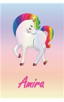 Amira: Personalisiertes - individualisiertes Einhorn Notizbuch / persönliches Tagebuch / Schreibheft / Logbuch / Planer / Vokabelheft / Notizen - 6 x 9 Zol