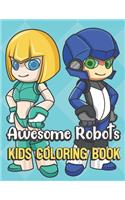 Awesome Robots Kids Coloring Book: Tech Robot Color Book for Children of All Ages. Teal Diamond Design with Black White Pages for Mindfulness and Relaxation