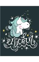 Unicorn: Unicorn on dark green cover and Dot Graph Line Sketch pages, Extra large (8.5 x 11) inches, 110 pages, White paper, Sketch, Draw and Paint(3 Unicorn on Dark Green Notebook)