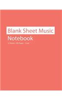Blank Sheet Music Notebook 12 Staves 100 Pages Coral