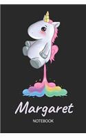 Margaret - Notebook: Blank Lined Personalized & Customized Name Rainbow Farting Unicorn School Notebook / Journal for Girls & Women. Funny Unicorn Desk Accessories for K